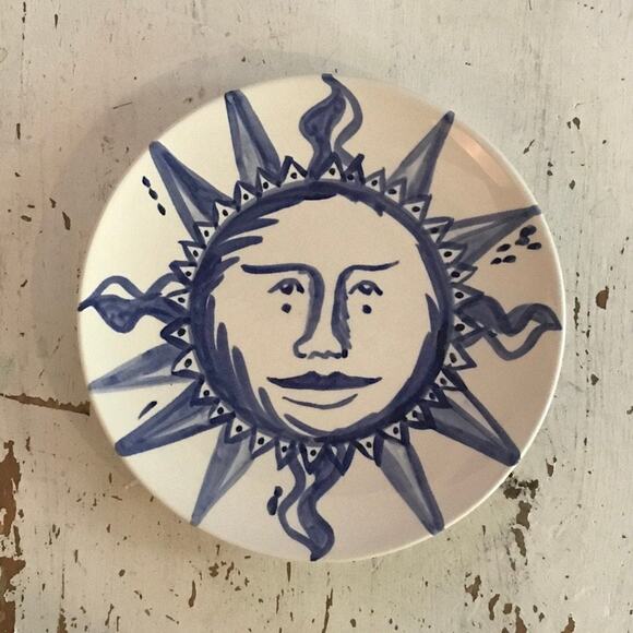 Sun Dial Face Pottery Trinket Dish in Blue & White/Stoneware - Picture 2 of 2